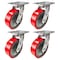 Hyw Products Heavy Duty Caster Set 6in Red Polyurethane on Cast Iron Wheels, 4 Swivel, 4PK 40-60S-A1-PC-4 (R) - alternate 1
