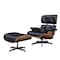 Homeroots 28" Black and Light Brown Tufted Genuine Leather Lounge Chair With Ottoman 636340 - alternate 6
