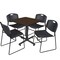 Regency Square Kobe Breakroom Table W/ 4 Zeng Stack Chairs, 30 in W, 30 in L, Neo Walnut TKB3030NW44BK - alternate 1