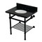 Kingston Brass 30" Black Granite Console Sink with Brass Legs and Shelf, 8-Inch, 3-Hole, Black Granite/Matte Black KVPK3030KBB0 - alternate 1