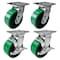 Hyw Products Heavy Duty Caster Set 5in Green Polyurethane on Cast Iron Wheels, 2 Swivel & 2 Swivel w/ Brake, 4PK 40-50S-A1-PC-2,40-50S-A1-PC-TB-2 (G) - alternate 1