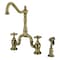 Kingston Brass Bridge Kitchen Faucet with Brass Sprayer, Antique Brass KS7753AXBS - alternate 1
