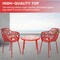 Leisuremod Devon 3-Piece Patio Dining Set, Tempered Glass Top Table & 2 Stackable Arm Chairs, Red DT20CAR2 - alternate 8