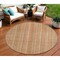 Homeroots 8' Rust Beige And Linen Round Striped Washable Indoor Outdoor Area Rug 616408 - alternate 1