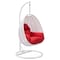 Leisuremod White Wicker Hanging Egg Swing Chair with Red Cushions ESCW-40R - alternate 1