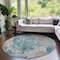Homeroots 8' Teal Blue Ivory And Light Brown Round Damask Washable Indoor Outdoor Area Rug 596395 - alternate 6