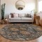 Homeroots 8' Navy Blue Brown And Terra Cotta Round Damask Washable Indoor Outdoor Area Rug 603601 - alternate 8