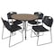 Regency Round Kee Adjustable Classroom Table W/ 4 Zeng Stack Chairs, 42 in W, 42 in L, Noble Oak TB42RNDNOAPGY44BK - alternate 1