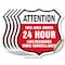 Signmission 24 Hour Surveillance Shield Sign Attenti, 4 inch X 4 inch, Vinyl Decal, 5PK SHI-D-5PACK-4-353 - alternate 1