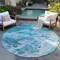 Homeroots 8' Teal Blue And Ivory Round Abstract Washable Indoor Outdoor Area Rug 618324 - alternate 5