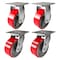 Hyw Products Heavy Duty Caster Set 5in Red Polyurethane on Cast Iron Wheels, 2 Rigid & 2 Swivel, 4PK 40-50R-A1-PC-2,40-50S-A1-PC-2 (R) - alternate 1