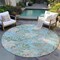 Homeroots 8' Teal Blue Olive Green And Beige Round Botanical Leaves Washable Indoor Outdoor Area Rug 618414 - alternate 7