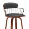 Homeroots 30" Black And Wood Brown Faux Leather Swivel Low Back Bar Height Bar Chair 534445 - alternate 8