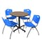 Regency Round Kobe Breakroom Table W/ 4 M Stack Chairs, 30 in W, 30 in L, Noble Oak TKB30RNDNO47BE - alternate 1
