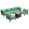 Leisuremod Hamilton 7-Piece Aluminum Patio Conversation Set With Fire Pit Table And Cushions, Green HSFBL-7G - alternate 1