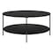 Homeroots 36" Black Glass And Steel Round Coffee Table With Shelf 520980 - alternate 5