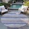 Homeroots 8' Purple Ivory And Beige Round Striped Washable Indoor Outdoor Area Rug 598922 - alternate 5