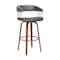 Homeroots 31" Gray And Wood Brown Faux Leather Swivel Bar Height Bar Chair 534470 - alternate 8