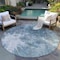 Homeroots 8' Teal Blue Navy Blue And Gray Round Abstract Washable Indoor Outdoor Area Rug 582964 - alternate 8