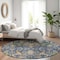 Homeroots 8' Navy Blue Green And Brown Round Floral Washable Indoor Outdoor Area Rug 605291 - alternate 8
