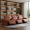 Homeroots 126" Camel Top Grain Leather Reclining Metal USB Sofa 720370 - alternate 4