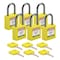 Brady Lockout Padlock, Keyed Alike, Nylon, Yellow, 1 in Shackle Height, 1 3/16 in Body Width, 6 PK CPPL-YLW-25AL-KA6 - alternate 1