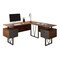 Homeroots 59" Walnut Wood and Stainless Steel L Shape Computer Desk With Two Drawers 723747 - alternate 1