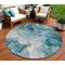 Homeroots 8' Teal Blue And Ivory Round Abstract Washable Indoor Outdoor Area Rug 617802 - alternate 1