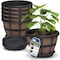 Lifemaster 10-Inch Whiskey Barrel Planters, Rustic Plastic Pots with Drainage and Saucers, 5PK LMPBP5BW5 - alternate 1