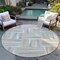 Homeroots 8' Ivory Beige And Gray Round Geometric Washable Indoor Outdoor Area Rug 598270 - alternate 4