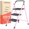 Campior Pink 3-Step Foldable Stool, Heavy-Duty, 500 lbs Capacity, Anti-Slip, Steel Frame, Space-Saving Design DRIB3STPPK - alternate 1