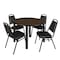 Regency Round Kee Breakroom Table W/ 4 Restaurant Stack Chairs, 42 in W, 42 in L, Neo Walnut TB42RNDNWBPBK29BK - alternate 1