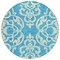 Homeroots 8' Turquoise And Ivory Round Damask Washable Indoor Outdoor Area Rug 614469 - alternate 8