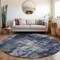 Homeroots 8' Navy Blue Black And Gray Round Abstract Washable Indoor Outdoor Area Rug 603169 - alternate 6