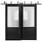 Sartodoors Sliding Closet Barn Bypass Doors, Lucia 22 Matte Black with Frosted Glass, Sturdy 6.6ft Rails Hard LUCIA22BBB-BLK-36 - alternate 1