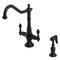 Kingston Brass Two-Handle Single-Hole Kitchen Faucet with Brass Sprayer, Matte Black KS1770ALBS - alternate 1