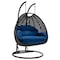 Leisuremod Mendoza Charcoal Wicker Hanging 2 person Egg Swing Chair with Blue Cushions MSCCH-53BU - alternate 1