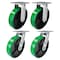 Hyw Products Heavy Duty Caster Set 8in Green Polyurethane on Cast Iron Wheels, 2 Rigid & 2 Swivel, 4PK 40-80R-A1-PC-2,40-80S-A1-PC-2 (G) - alternate 1