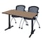 Regency Cain T-Base Training Seminar Table W/ 2 Cadence Stack Chairs, 48 in W, 24 in L, Noble Oak MTRCT4824NO23BK - alternate 1