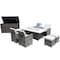 Homeroots Ten Piece Outdoor Gray Wicker Multiple Chairs Seating Group Fire Pit Included with White Cushions 479137 - alternate 1