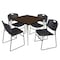 Regency Square Kahlo Breakroom Table W/ 4 Zeng Stack Chairs, 42 in W, 42 in L, Neo Walnut TPL4242NWCM44BK - alternate 1