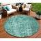 Homeroots 8' Teal Blue Round Ikat Washable Indoor Outdoor Area Rug 577003 - alternate 1