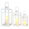 Homeroots Set of Three Clear And White Glass And Stainless Steel Tabletop Lantern Candle Holders, 3PK 719766 - alternate 1