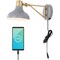 Jonathan Y Lynn 15 in. Swing Arm 1-Light Modern Midcentury Iron USB Charging Port LED Sconce, Grey/Brass Gold JYL1300C - alternate 1