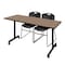 Regency Kobe Mobile T-Base Training Table W/ 2 Zeng Stack Chairs, 66 in W, 24 in L, Noble Oak MKTRCC6624NO44BK - alternate 1