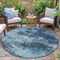 Homeroots 8' Teal Blue And Navy Blue Round Abstract Washable Indoor Outdoor Area Rug 630659 - alternate 5