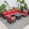 Leisuremod Hamilton 7-Piece Aluminum Patio Conversation Set with Fire Pit Table And Cushions, Red HSFBL-7R - alternate 6