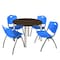 Regency Round Kee Breakroom Table W/ 4 M Stack Chairs, 42 in W, 42 in L, Neo Walnut TB42RNDNWBPCM47BE - alternate 1