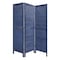 Homeroots 67" Dark Blue Solid Wood Folding Three Panel Screen Room Divider 376803 - alternate 1