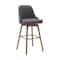 Homeroots 30" Gray and Wood Brown Faux Leather with Solid Wood Swivel Bar Height Bar Chair 534485 - alternate 1